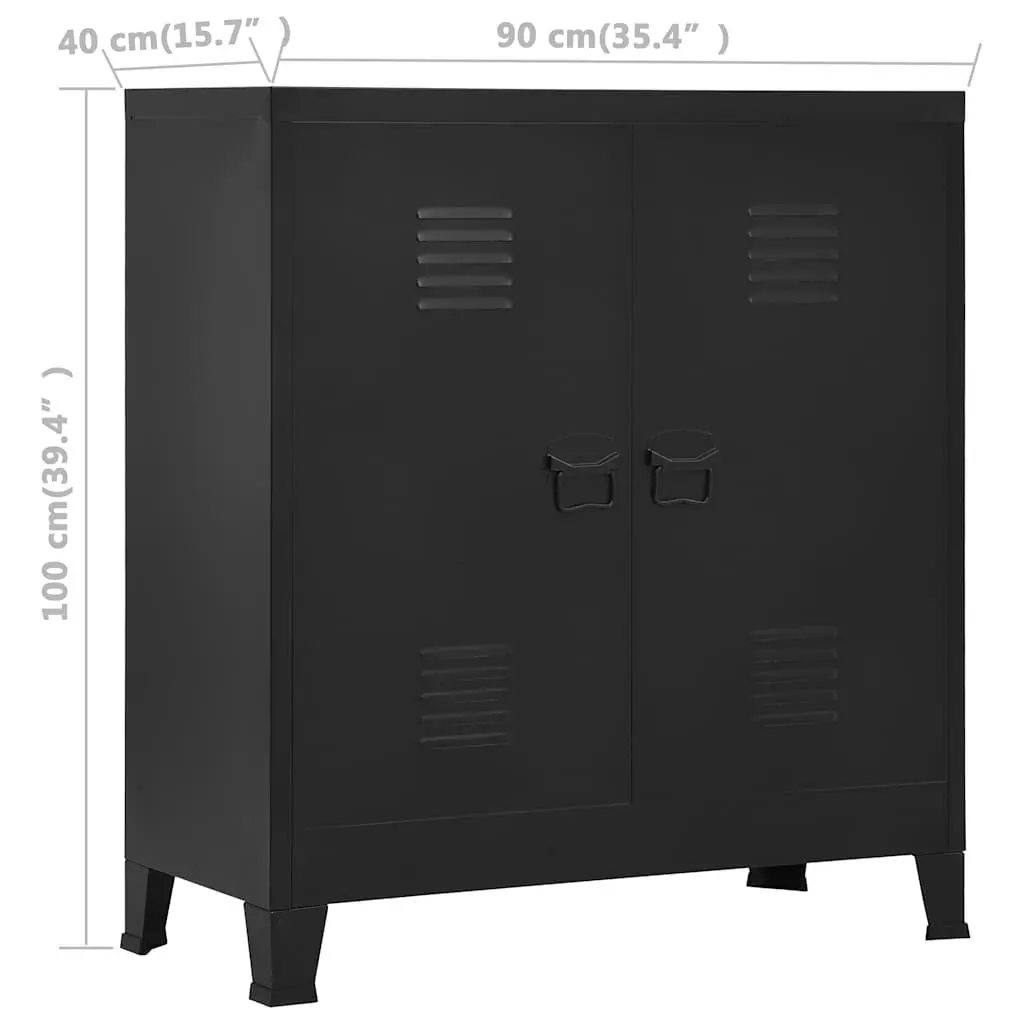 Black Steel Cabinet with 2 Shelves for Storage