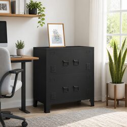 Durable Black Steel Industrial Storage Chest with Shelves