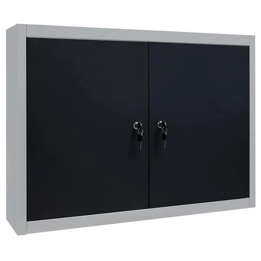 Wall Mounted Tool Cabinet Industrial Storage Metal Grey Black Lockable Doors