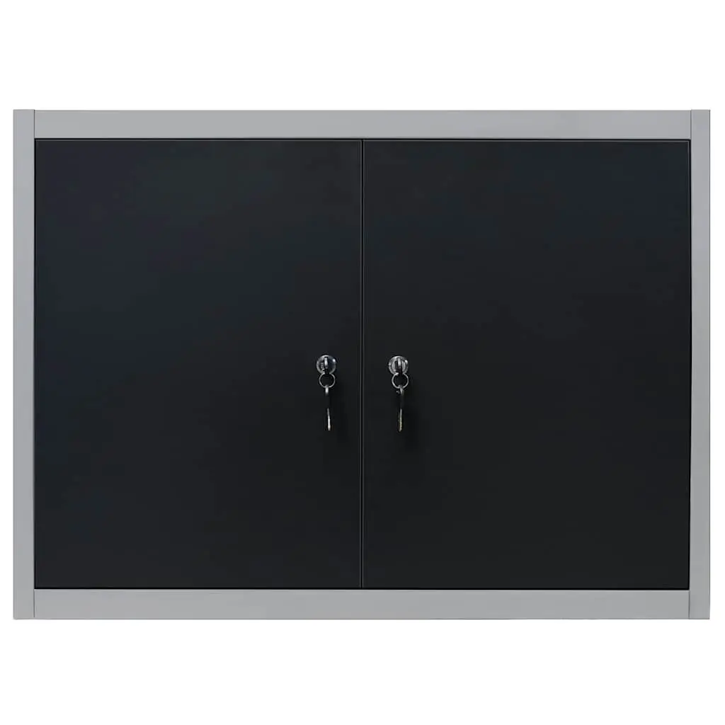 Wall Mounted Tool Cabinet Industrial Storage Metal Grey Black Lockable Doors