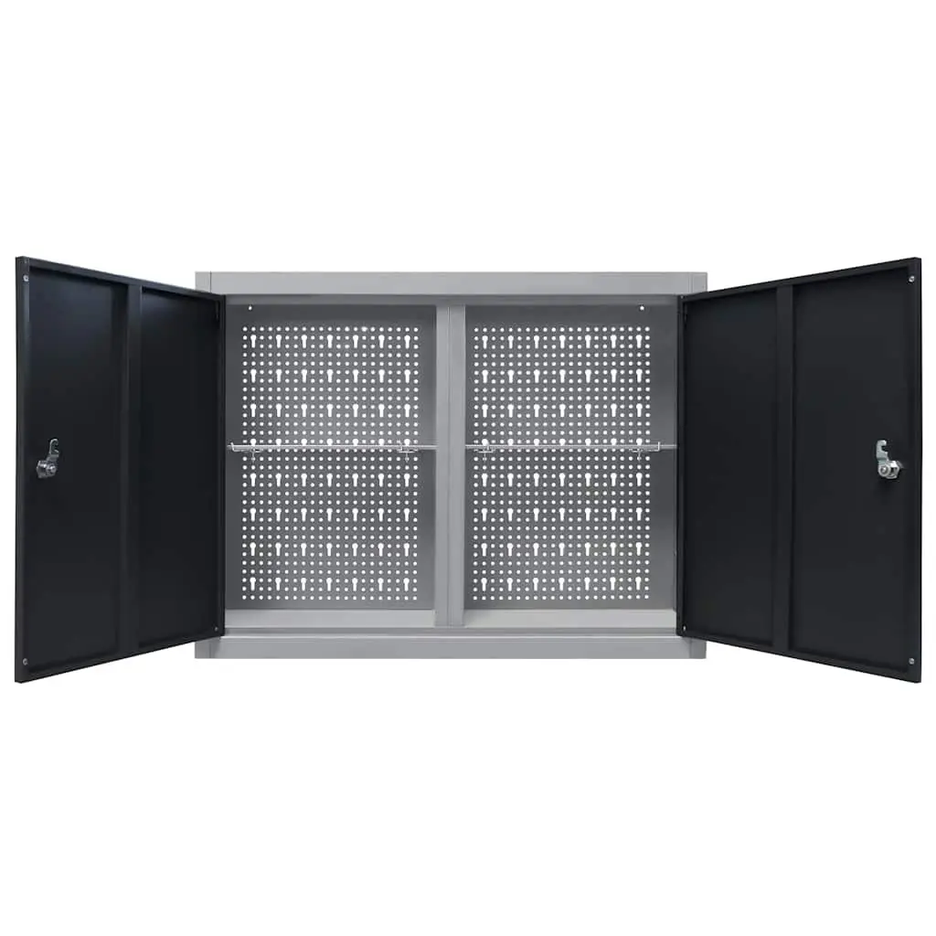 Wall Mounted Tool Cabinet Industrial Storage Metal Grey Black Lockable Doors
