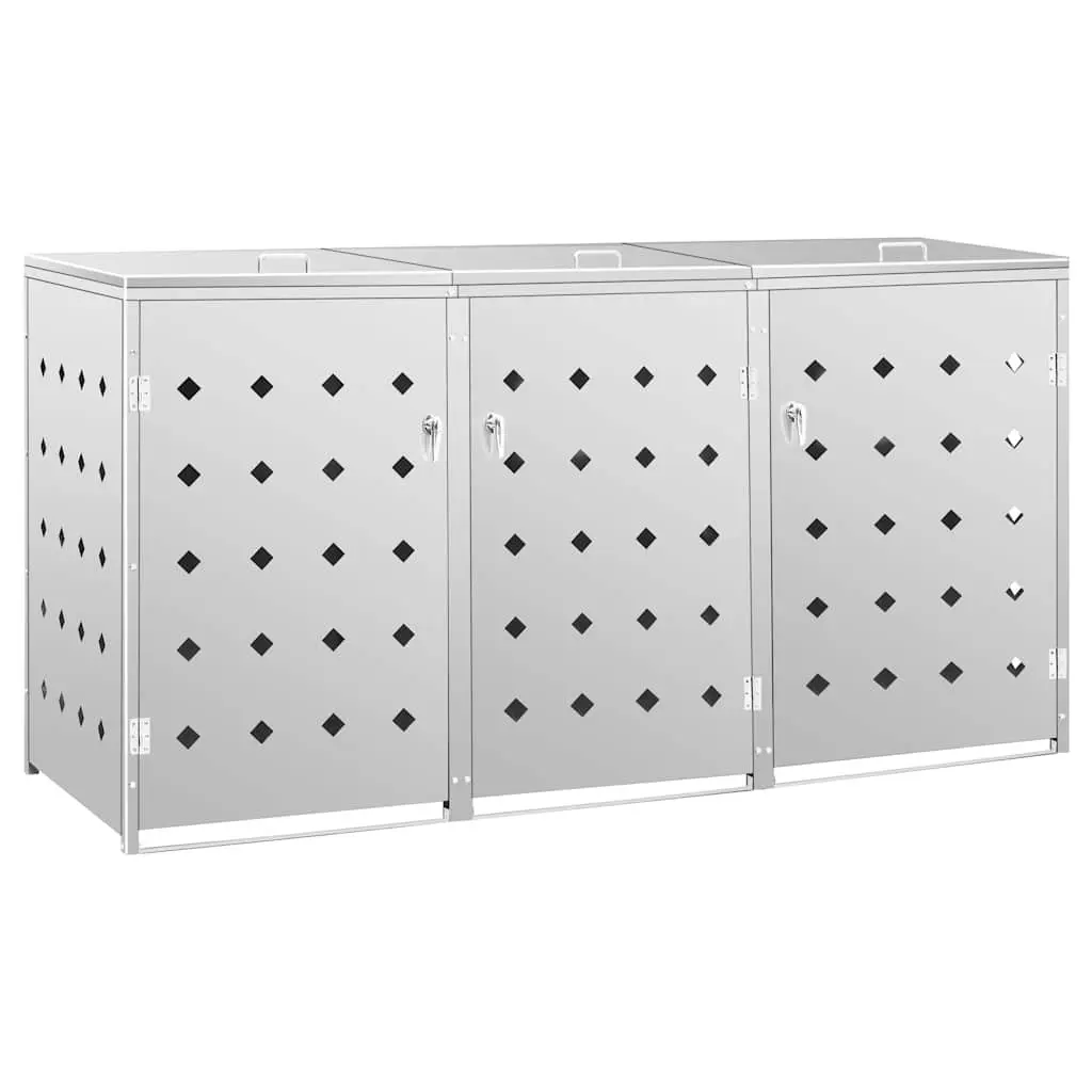 Triple Wheelie Bin Shed Stainless Steel 240L Silver
