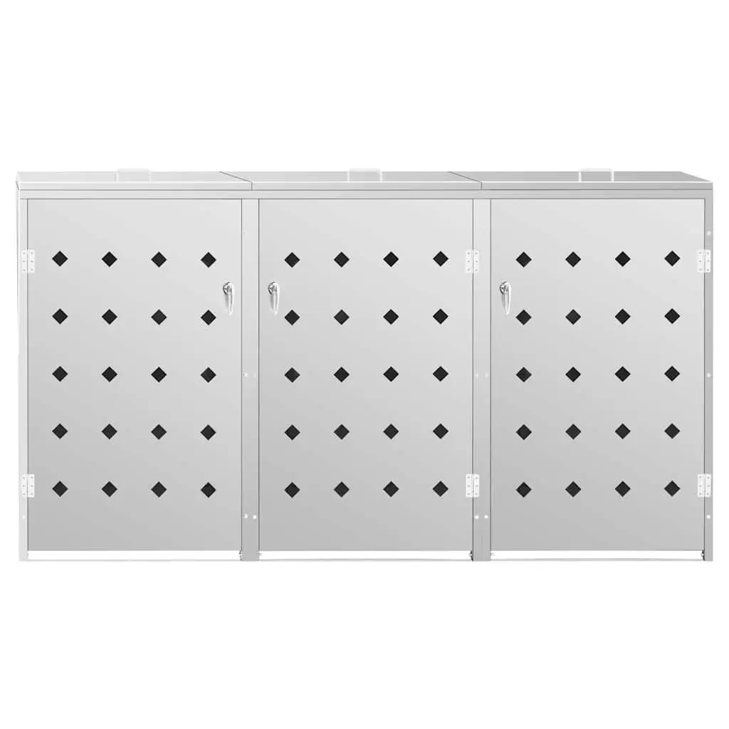 Triple Wheelie Bin Shed Stainless Steel 240L Silver
