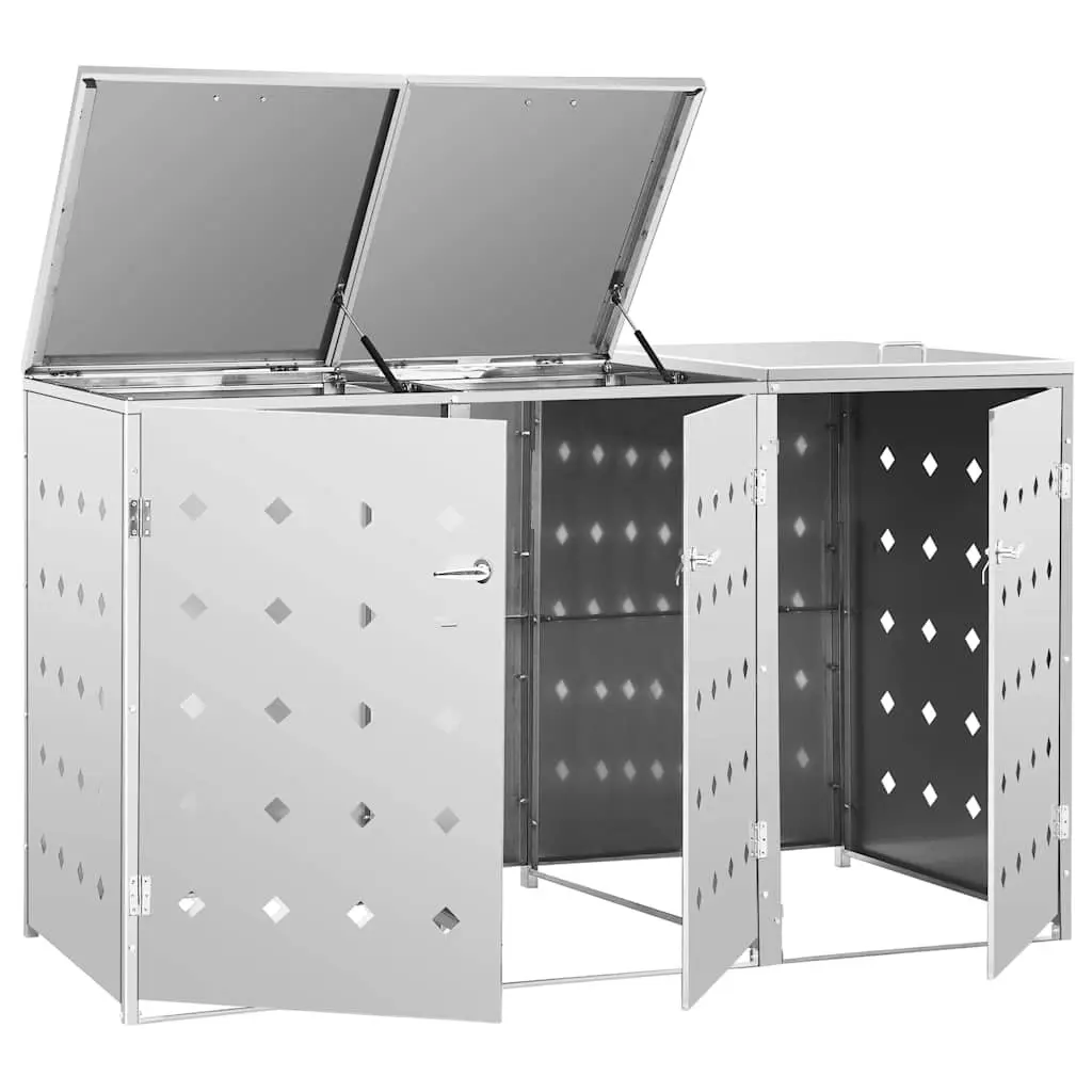 Triple Wheelie Bin Shed Stainless Steel 240L Silver