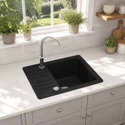 Durable Black Granite Single Basin Kitchen Sink with Drainer