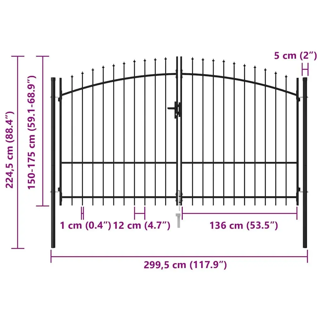 Garden Gate Double Door Heavy-duty Steel 299.5x224.5cm Black