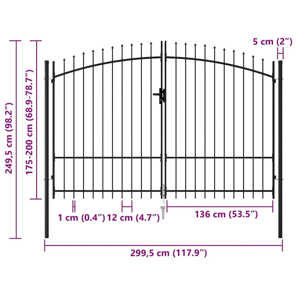 Double Door Garden Gate Steel 2995 x 2495 mm Black