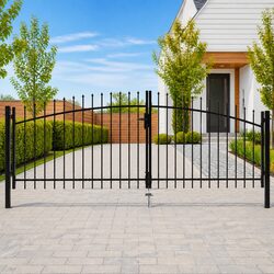 Double Door Fence Gate with Spear Top Black Garden Barrier 400x174.5cm