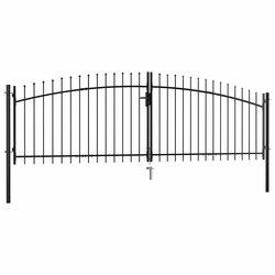 Stylish Double Door Garden Gate with Spear Tops 400x199.5cm Black Steel