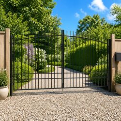 Sturdy Double Door Garden Gate with Spear Top Black 400x249.5cm