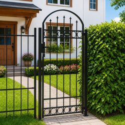 Stylish Black Garden Gate with Arched Top 105x170 cm