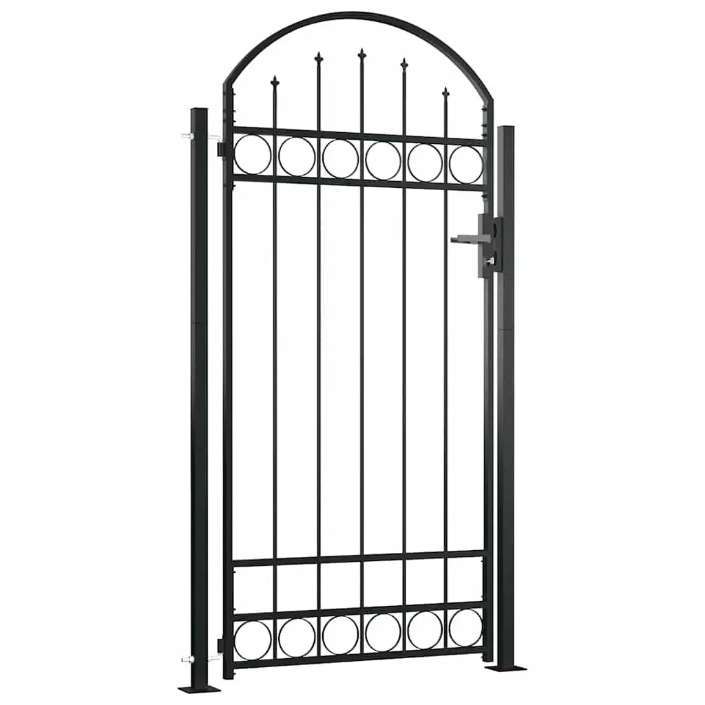 Garden Gate Steel 105x170 cm Black Arched Top Fence Entry Gate with Posts
