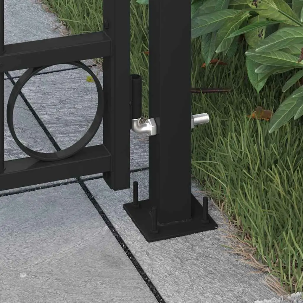 Garden Gate Steel 105x170 cm Black Arched Top Fence Entry Gate with Posts