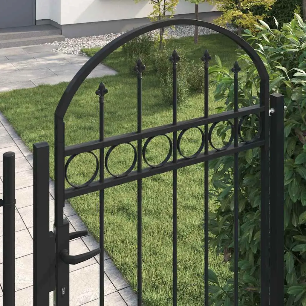Garden Gate Steel 105x170 cm Black Arched Top Fence Entry Gate with Posts