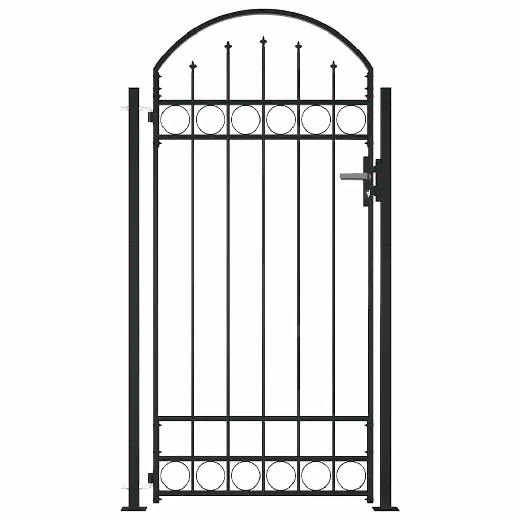 Garden Gate Steel 105x170 cm Black Arched Top Fence Entry Gate with Posts