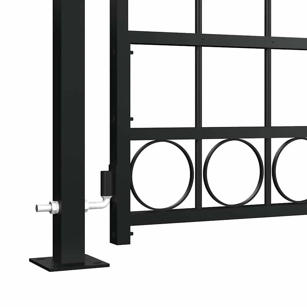 Garden Gate Steel 105x170 cm Black Arched Top Fence Entry Gate with Posts