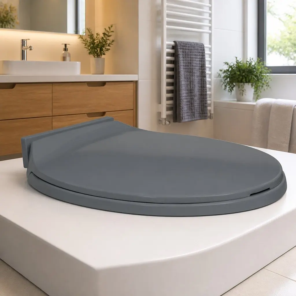 Toilet Seat Polypropylene Oval Grey Soft-Close Top Mount