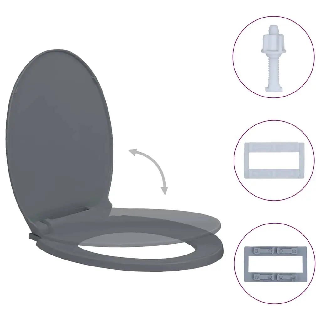 Toilet Seat Polypropylene Oval Grey Soft-Close Top Mount
