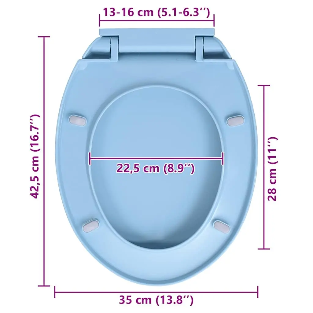 Toilet Seat Polypropylene Oval Blue Standard Bowl Soft-Close Hinge