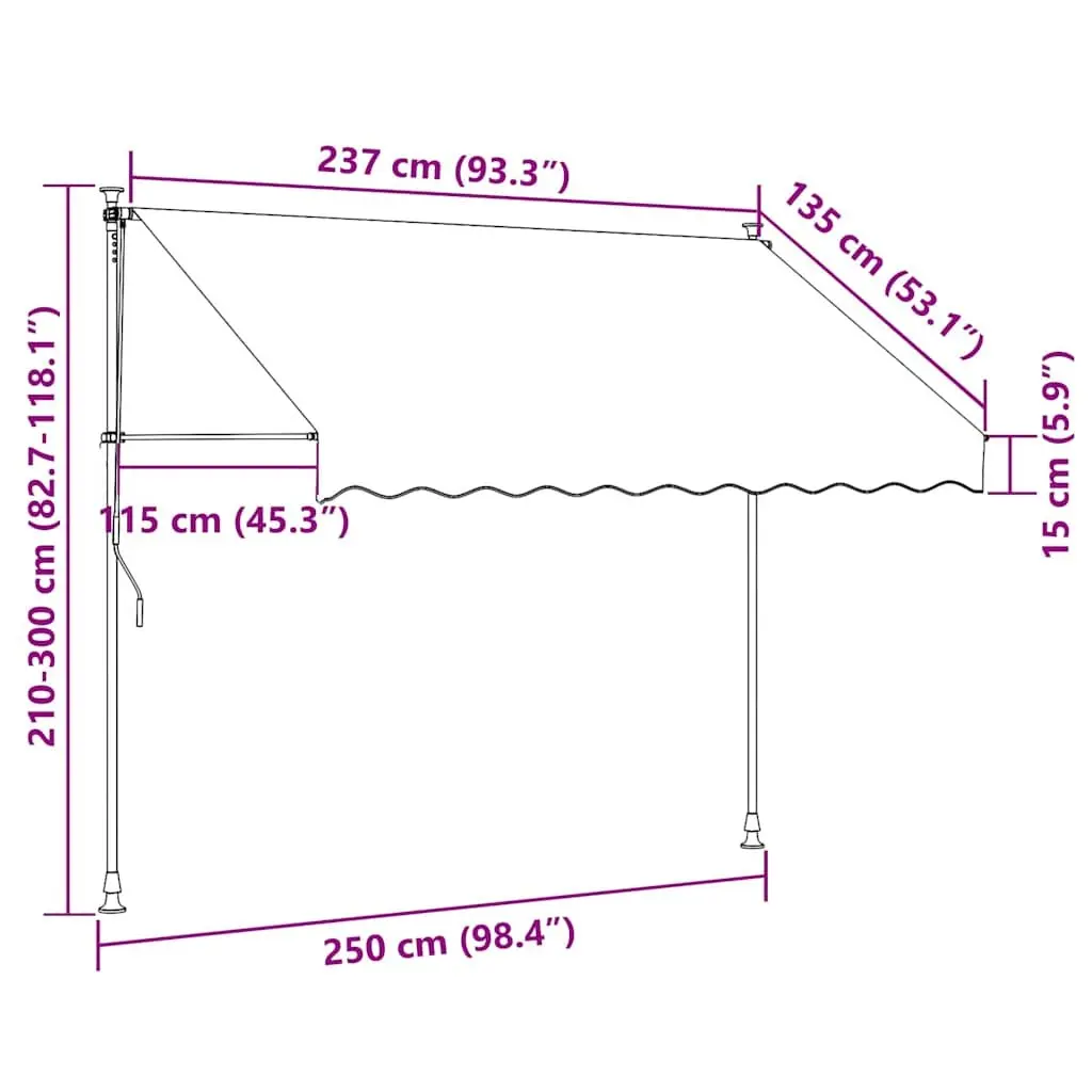 250cm Manual Retractable Awning with Solar Lights