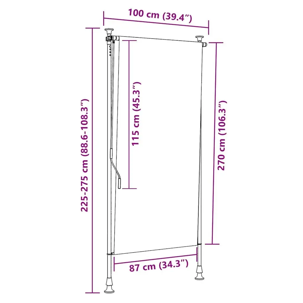 Outdoor Roller Blind PA Coated 100x270cm Anthracite