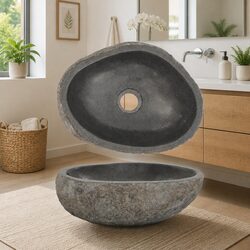 Anthracite Oval River Stone Bathroom Basin Sink