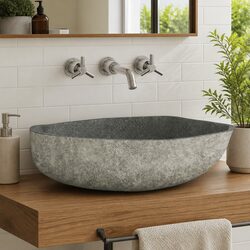 Oval River Stone Basin Bathroom Sink Anthracite Natural Wash Bowl 45-53cm