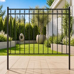 Heavy-Duty Black Steel Garden Fence Panel 1.7x1m