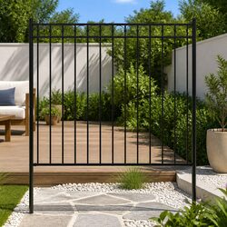Heavy-Duty Black Steel Garden Fence Panel 1.7x1.5m
