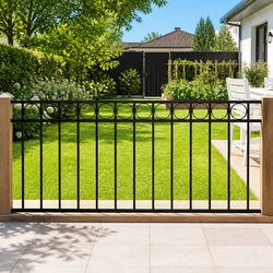 Durable Black Steel Fence Panel with Circular Top 1.7x1m