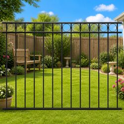 Sturdy Black Steel Fence Panel 1.7x1.2m for Gardens