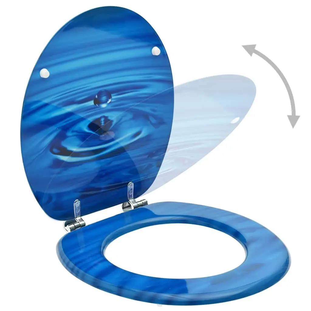 Toilet Seat with Lid Blue Water Drop Design Bathroom WC Accessory Adjustable