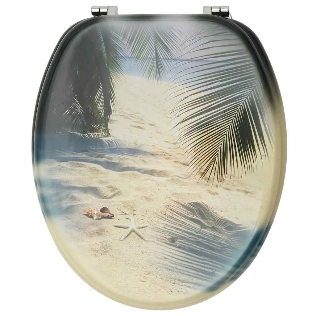 Toilet Seat with Lid MDF Beach Design Bathroom WC Seat Multicolour