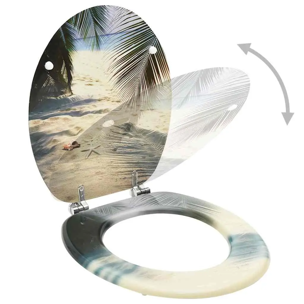 Toilet Seat with Lid MDF Beach Design Bathroom WC Seat Multicolour