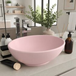 Luxury Matt Pink Oval Ceramic Bathroom Basin 40x33 cm