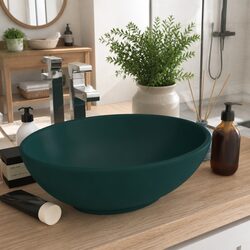 Elegant Green Matt Ceramic Oval Bathroom Basin 40x33cm