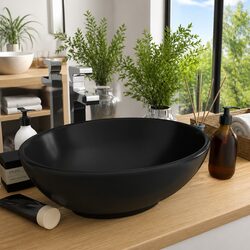 Modern Matt Black Ceramic Oval Bathroom Basin 40x33cm