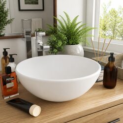 Elegant Round Ceramic Above Counter Sink Matt White 32.5cm