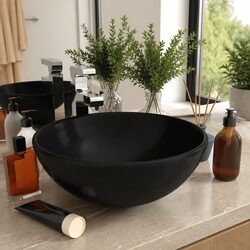 Matt Black Round Ceramic Bathroom Wash Sink 32.5cm