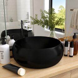 Stylish Round Ceramic Bathroom Basin Sink in Matt Black