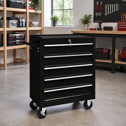 Workshop Tool Trolley 5 Drawers Storage Organiser Swivel Castors Side Handle