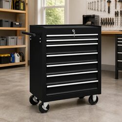 Workshop Tool Trolley with 7 Drawers Storage Organiser Garage Mechanic Lockable