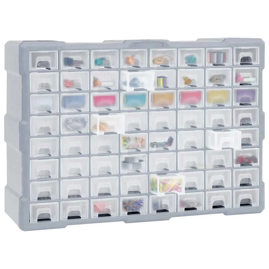 64 Drawer Multi-Compartment Tool Organiser Storage Box Cabinet Grey 52x16x37.5cm