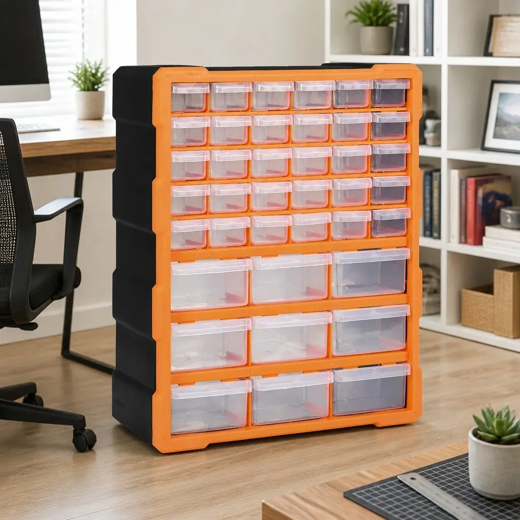 Orange Multi-Drawer Organiser with 39 Durable Drawers