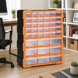 Orange Multi-Drawer Organiser with 39 Durable Drawers