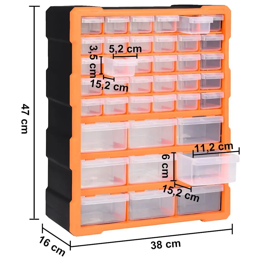 Orange Multi-Drawer Organiser with 39 Durable Drawers