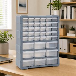 Multi-Drawer Organiser Tool Box 39 Drawers Storage Cabinet Grey Hardware