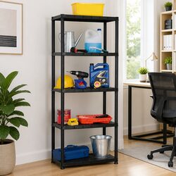 5-Tier Black Plastic Storage Shelf for Organizing