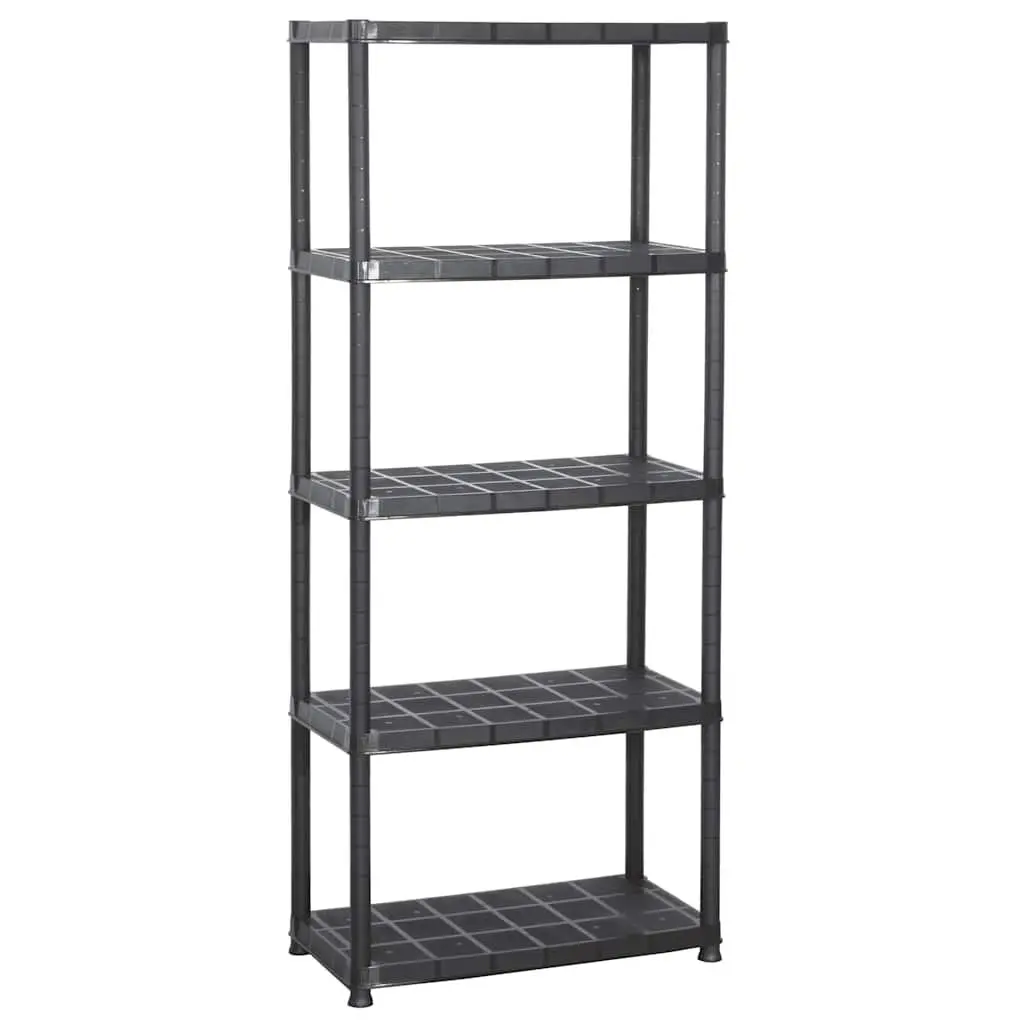 5-Tier Black Plastic Storage Shelf for Organizing