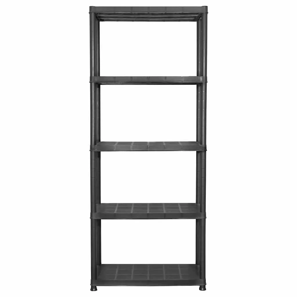 5-Tier Black Plastic Storage Shelf for Organizing